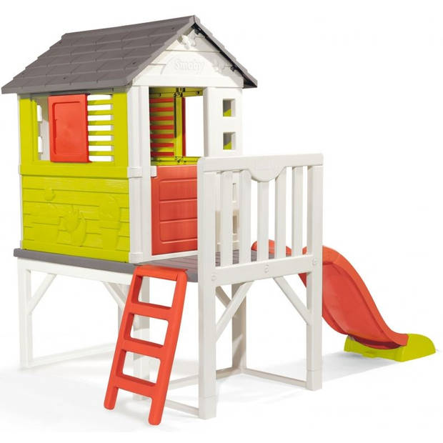 Smoby speelhuis op palen junior 260 x 160 cm wit/groen/rood