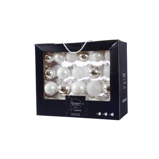 42x stuks glazen kerstballen wit/zilver 5-6-7 cm inclusief witte piek - Kerstbal