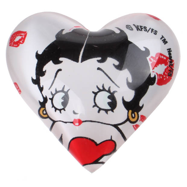 Kamparo magneet hart Betty Boop 4 cm glas wit/zwart