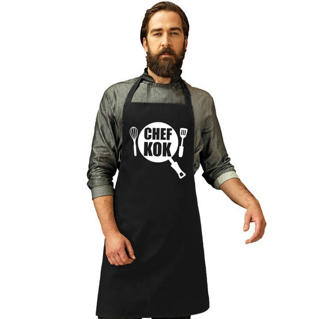 Keukenschort Chef Kok zwart heren en dames - Feestschorten