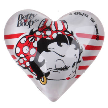 Kamparo magneet hart Betty Boop 4 cm glas wit/rood