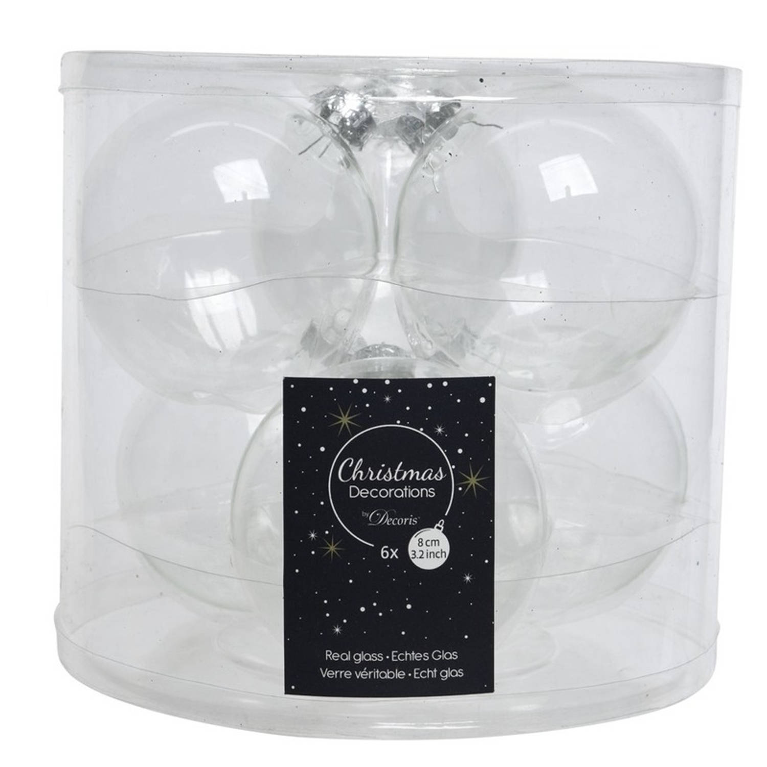 8x Transparante kerstversiering kerstballenset glas 7 cm kerstballen