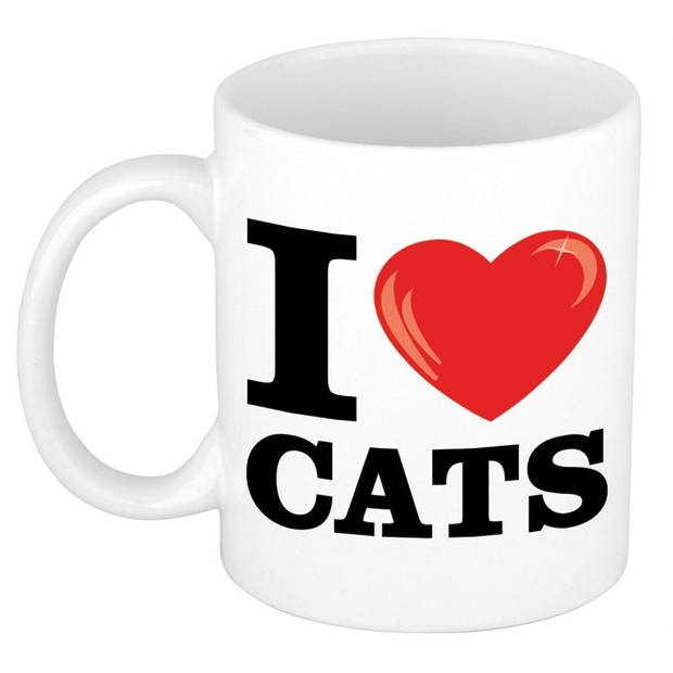 Cadeau I Love Cats koffiemok / beker voor katten/ poezen liefhebber 300 ml - feest mokken