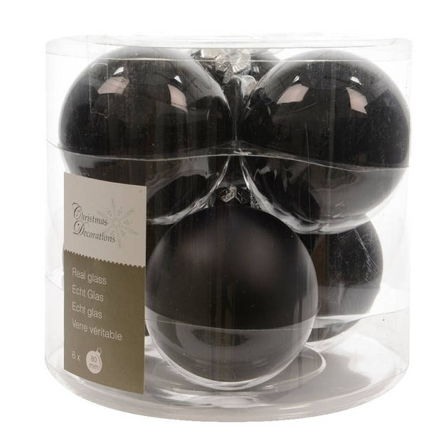 Glazen kerstballen pakket zwart glans/mat 26x stuks diverse maten - Kerstbal