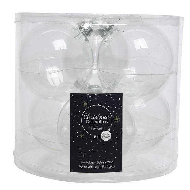 Decoris kerstballen - 6x st - transparant parelmoer - D8 cm - glas - Kerstbal