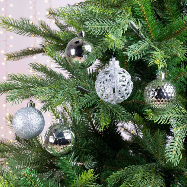 37x Kunststof kerstballen mix zilver 6 cm kerstboom versiering/decoratie - Kerstbal