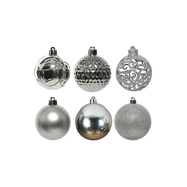 37x Kunststof kerstballen mix zilver 6 cm kerstboom versiering/decoratie - Kerstbal