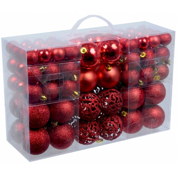 Kerstballen pakket met 100 rode voordelige kerstballen - Kerstbal