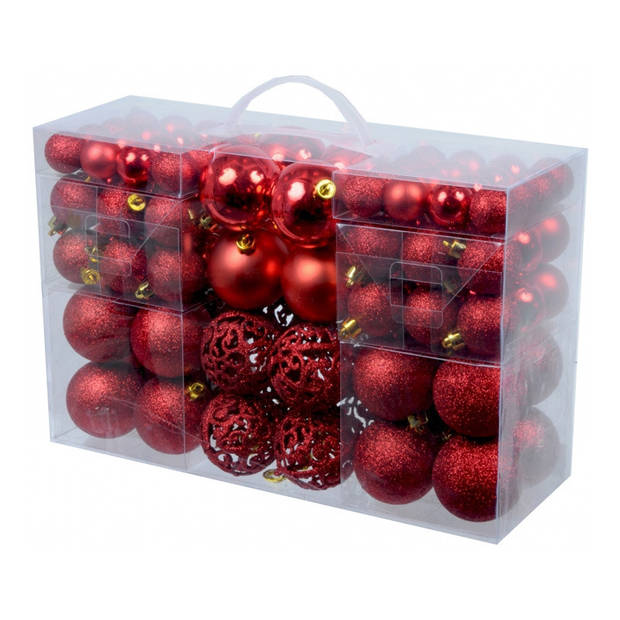 Kerstballen pakket met 100 rode voordelige kerstballen - Kerstbal