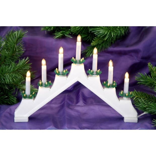 Witte kerst standaard met 7 lampjes - kerstverlichting figuur
