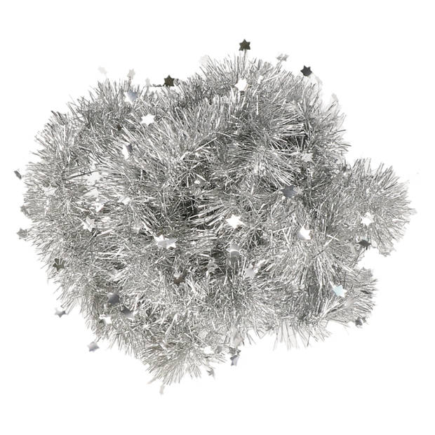 1x Kerst lametta guirlandes zilveren sterren/glinsterend 270 cm kerstboom versiering/decoratie - Kerstslingers