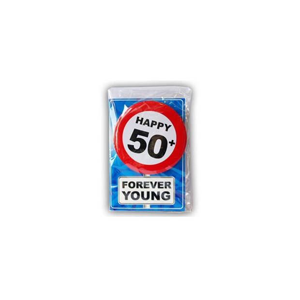 Happy Birthday kaart met button 50 jaar - Verjaardagskaarten