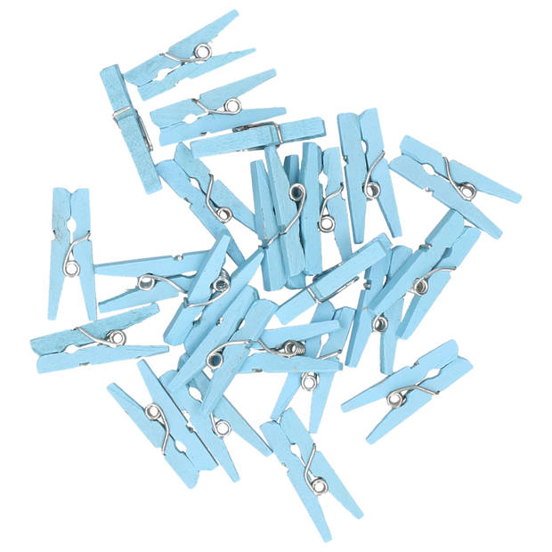 Mini knijpers blauw - 24x - Geboorte jongen - 2,5 cm - Kaartjes ophangen knijpertjes - Feestdecoratievoorwerp