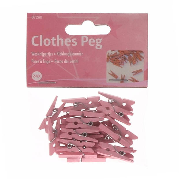 20x mini knijpertjes roze 2 cm - Feestdecoratievoorwerp