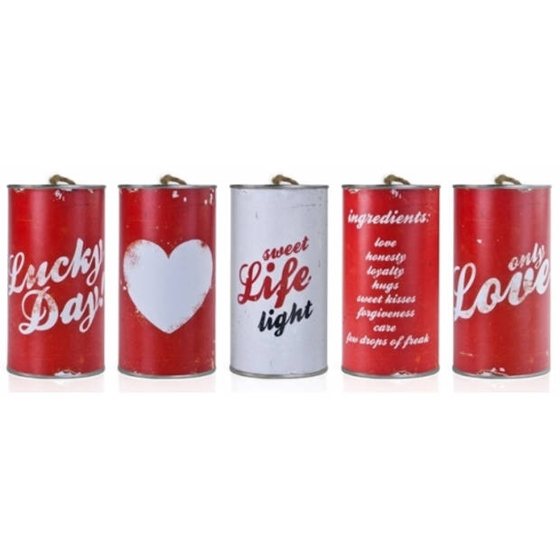 PartyDeco trouwauto blikjes Retro - Bruiloft - rood - set 5x stuks - 14 x 7 cm - Feestdecoratievoorwerp