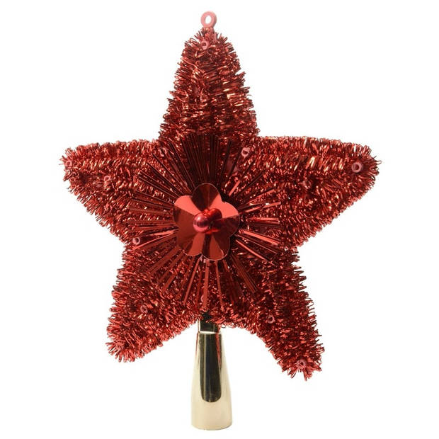 Kerstboom piek kunststof rood met glitters 23 cm - kerstboompieken