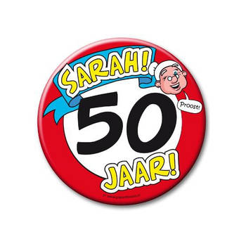 Sarah 50e verjaardag button XXL - Fopartikelen