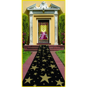 Hollywood zwarte loper met gouden sterren van vilt 3 meter - Feestdecoratievoorwerp