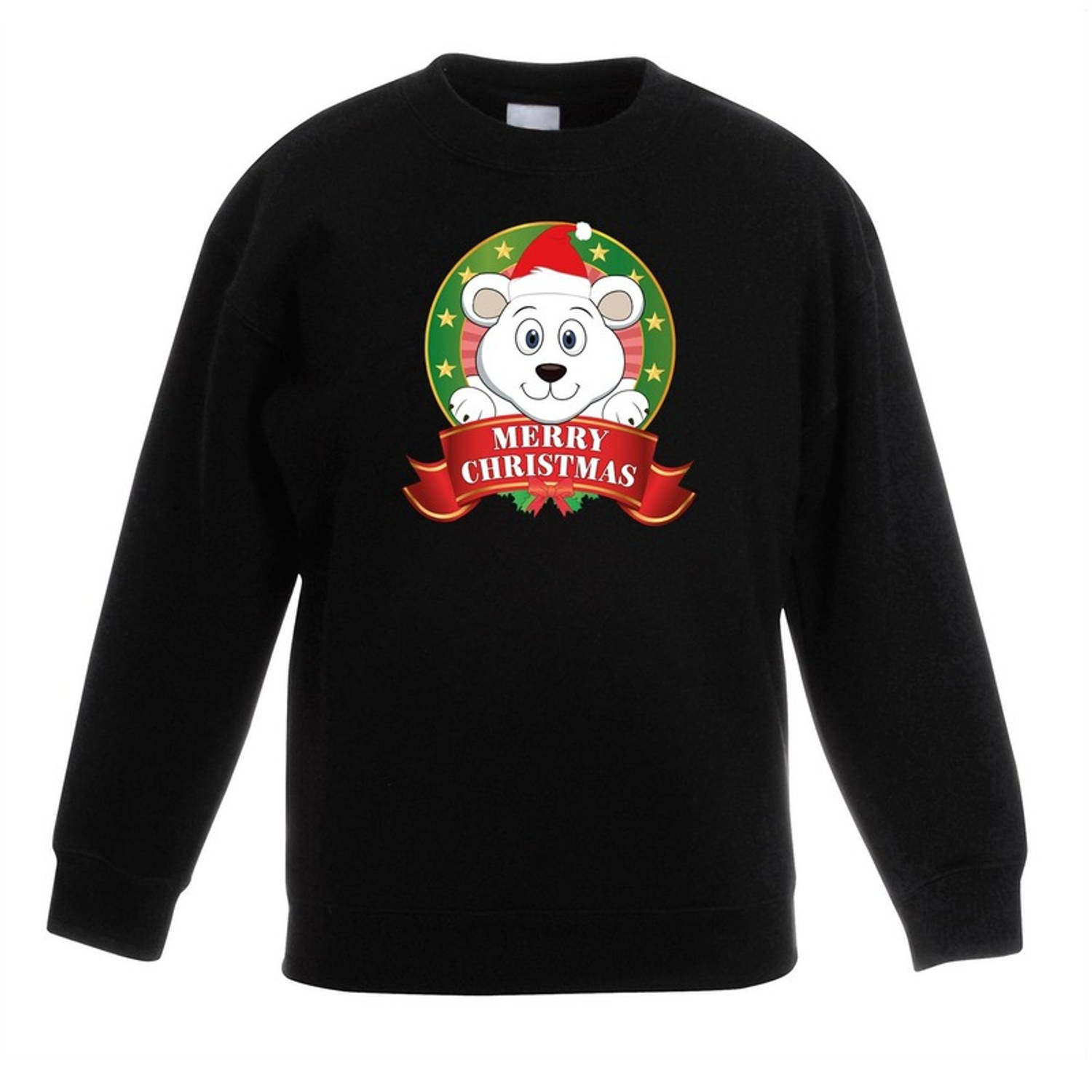 Kersttrui met ijsbeer zwart voor jongens en meisjes 5-6 jaar (110/116) - kerst truien kind