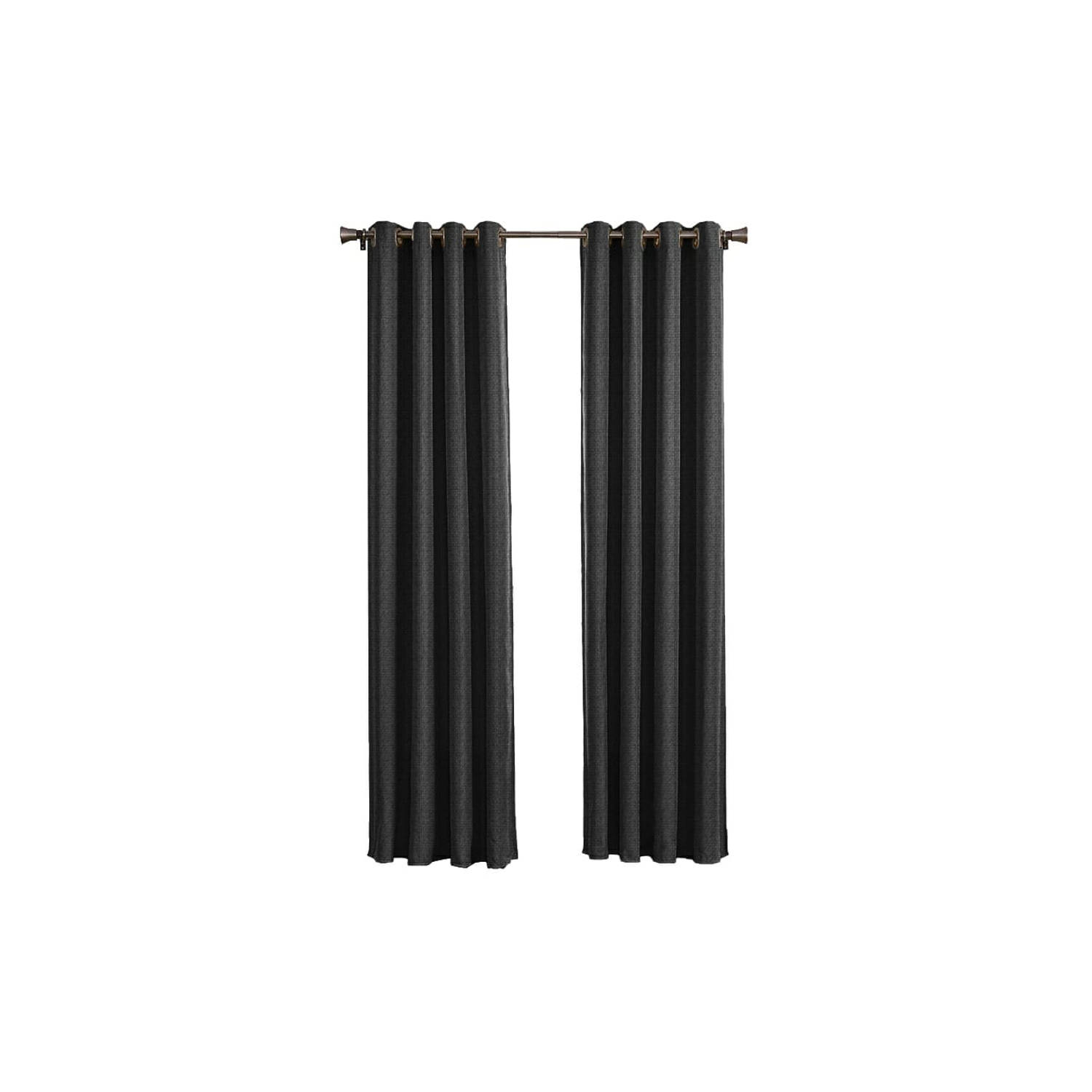Larson - Luxe geweven blackout gordijn - met ringen - 3m x 2.5m - Zwart