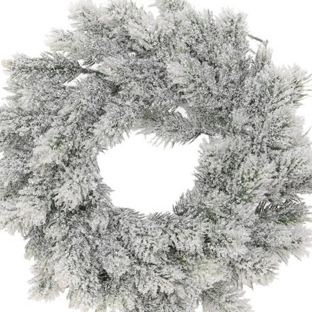 Kerst decoratie groene kerstkrans 35 cm met sneeuw - Kerstkransen