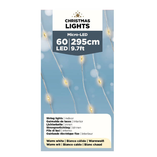Draadverlichting zilverdraad 60 warm witte lampjes - 295 cm - Lichtsnoeren