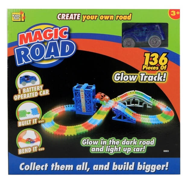 Kids Fun Magic Road autobaan glow in the dark 136-delig blauw