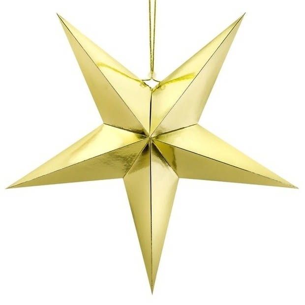 Kerstster decoratie gouden ster lampion 70 cm inclusief witte lichtkabel - Kerststerren