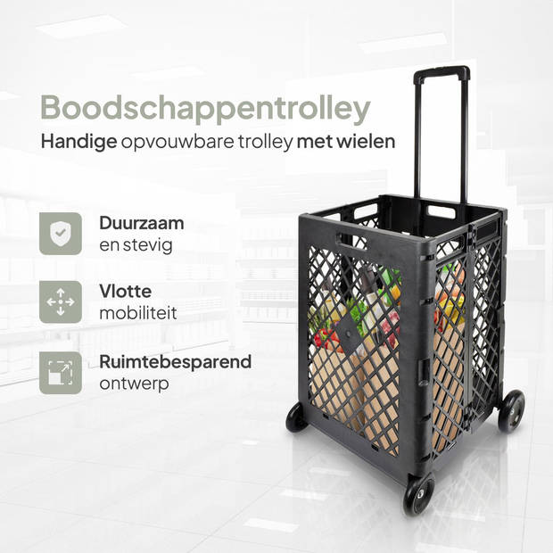 O'DADDY® Boodschappentrolley met wielen - XXL 80L met 4 wielen - inklapbare boodschappenkrat - zwart