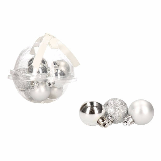 12x-delige mini kerstballenset zilver 3 cm - Kerstbal