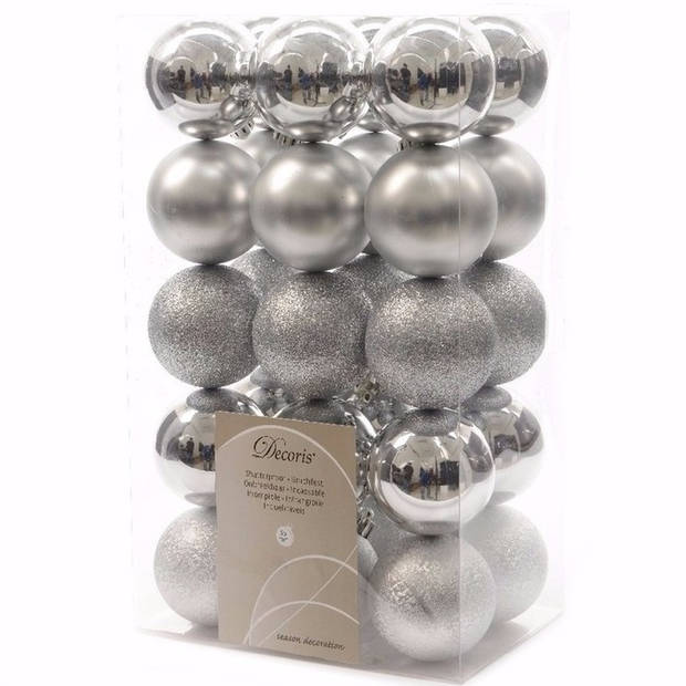 Mystic Christmas kerstboom decoratie kerstballen 6 cm zilver 30 stuks - Kerstbal