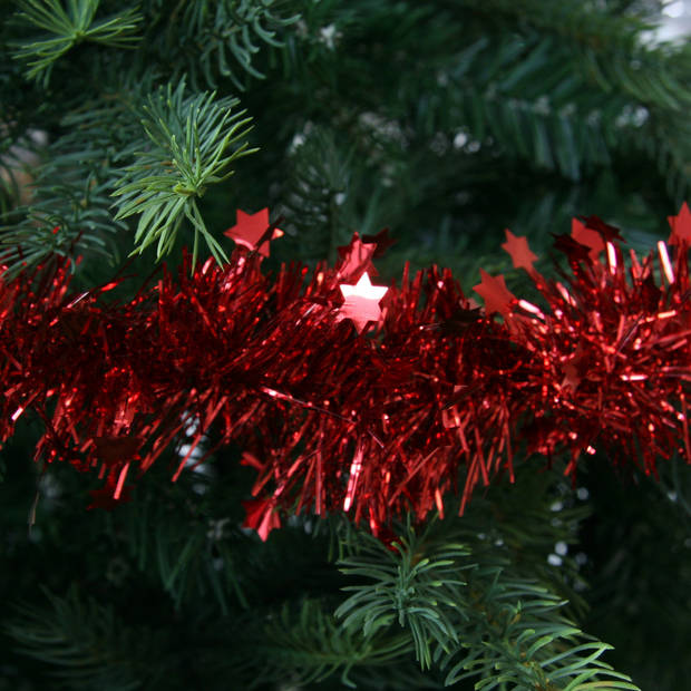 Decoris kerstslinger - sterren - rood - 270 x 10 cm - folie/tinsel - lametta - Kerstslingers