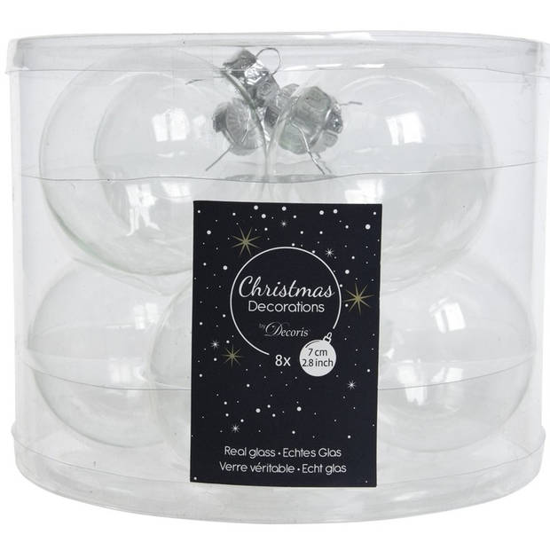8x stuks Transparante kerstversiering kerstballen van glas 7 cm - Kerstbal