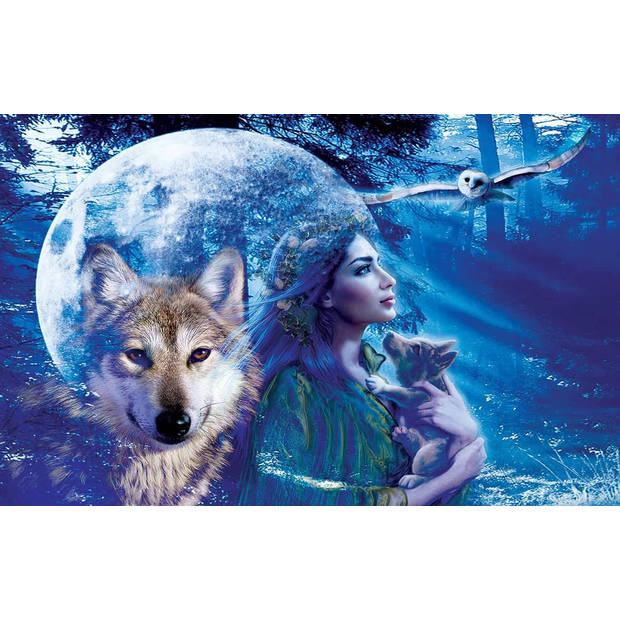 Diamond Painting Pakket Vrouw met Wolf en Uil - Volledig - Full - 25x30 cm - SEOS Shop ®