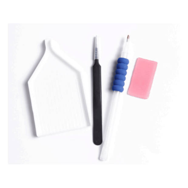 Diamond Painting Ergonomische Soft Grip Tools Setje - Pincet - Plastic Bakje - Wax - Pen