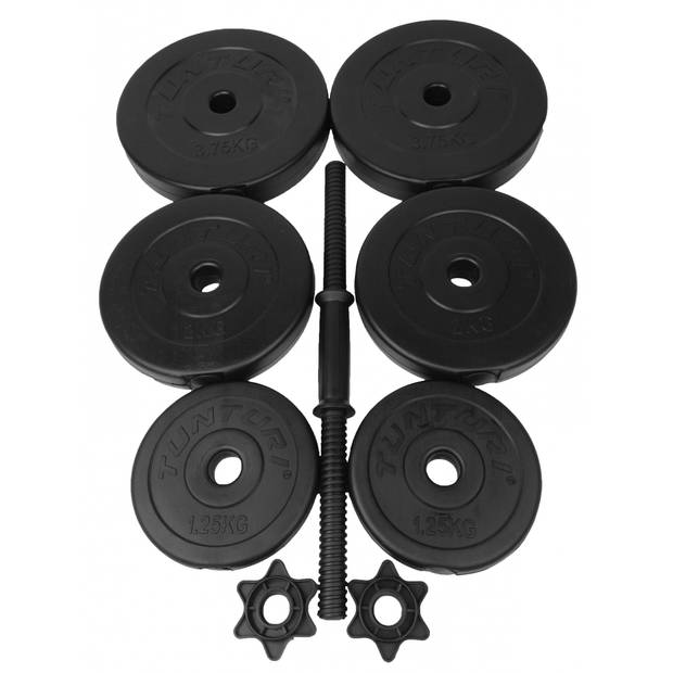 Tunturi dumbbellset vinyl 15 kg met dumbbellstang zwart