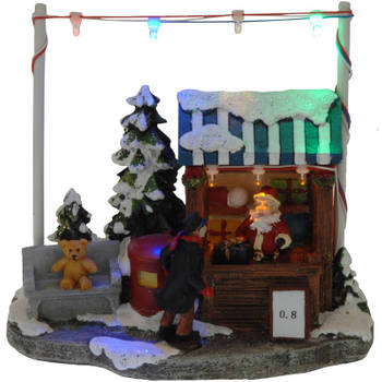 Kerstdorp kersthuisje cadeautjes winkel/kraam 16 cm met LED lampjes - Kerstdorpen