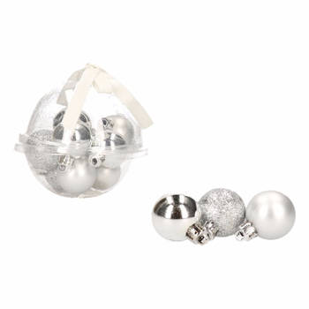 12x-delige mini kerstballenset zilver 3 cm - Kerstbal