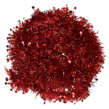 Decoris kerstslinger - rood - sterren - 270 x 7 cm - glans - Kerstslingers
