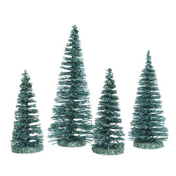 Smaragd kleine groene decoratie kerstboompjes 4 stuks - Kerstdorpen