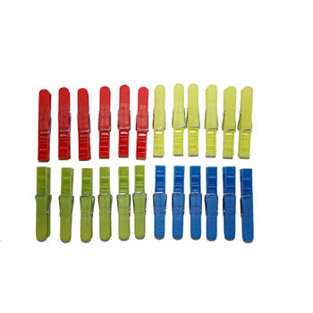 Knijpers plastic 24 stuks 4 kleuren