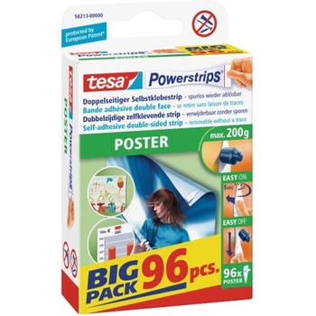 TESA Powerstrips voor Poster dubbelzijdige plakstrips, voordeelverpakking van 96 stuks