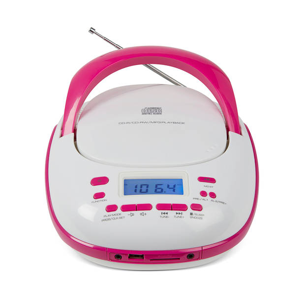 NIKKEI NPRC56PK Portable Radio/CD-speler met USB en Bluetooth - Wit/roze