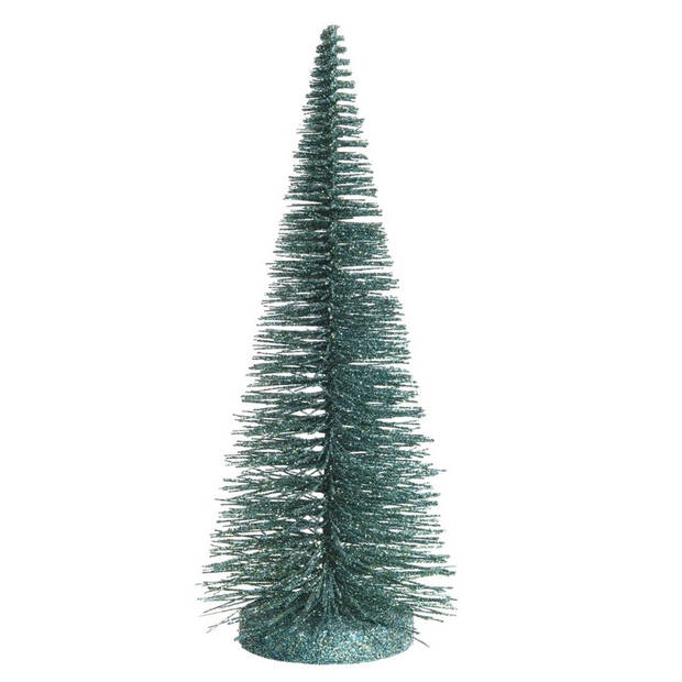 Mini decoratie kerstboompje - groen glitter - H30 cm - kunststof - Kunstkerstboom