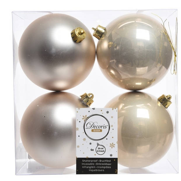 12x Kunststof kerstballen glanzend/mat Licht parel/champagne 10 cm kerstboom versiering/decoratie - Kerstbal