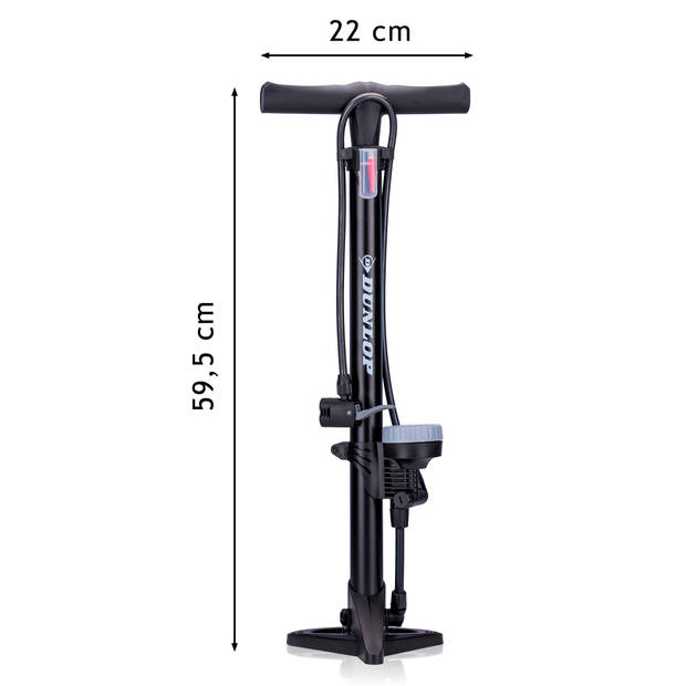 Dunlop Fietspomp met Drukmeter - Fiets Pomp voor Dunlop, Schrader en Frans Ventiel - Staande Pomp Incl. Adaptoren