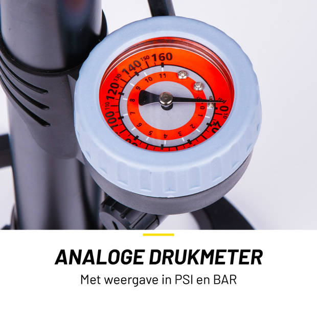 Dunlop Fietspomp met Drukmeter - Fiets Pomp voor Dunlop, Schrader en Frans Ventiel - Staande Pomp Incl. Adaptoren