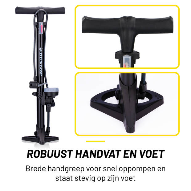 Dunlop Fietspomp met Drukmeter - Fiets Pomp voor Dunlop, Schrader en Frans Ventiel - Staande Pomp Incl. Adaptoren