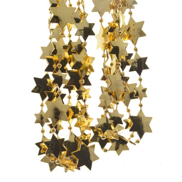 Decoris kerstslingers - 2x - goud - sterren - 270 cm - kunststof - Kerstslingers