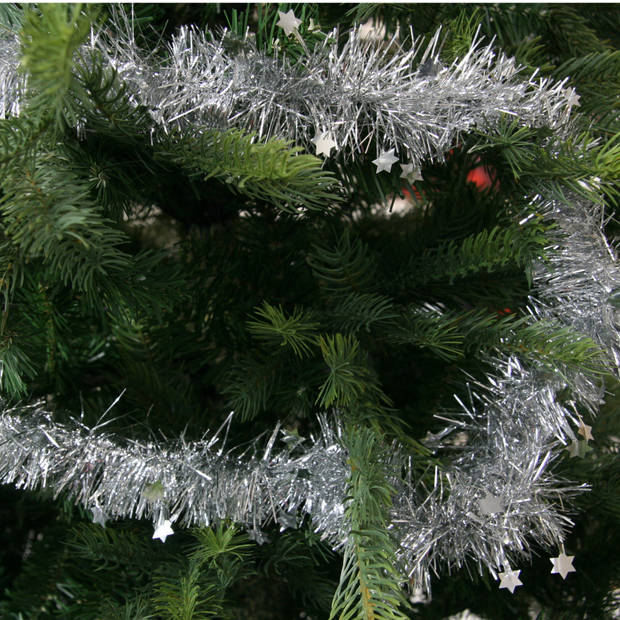 2x Zilveren kerstboom folie slinger met ster 270 cm - Kerstslingers